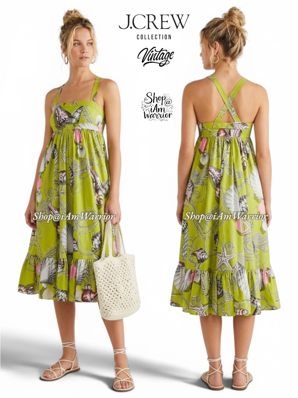 J.Crew Collection green nautical shell ‘Talitha’ style dress *shop@iamwarrior